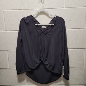 #5 💙 Silence + Noise deep v-neck criss-cross black blouse longsleeve shirt